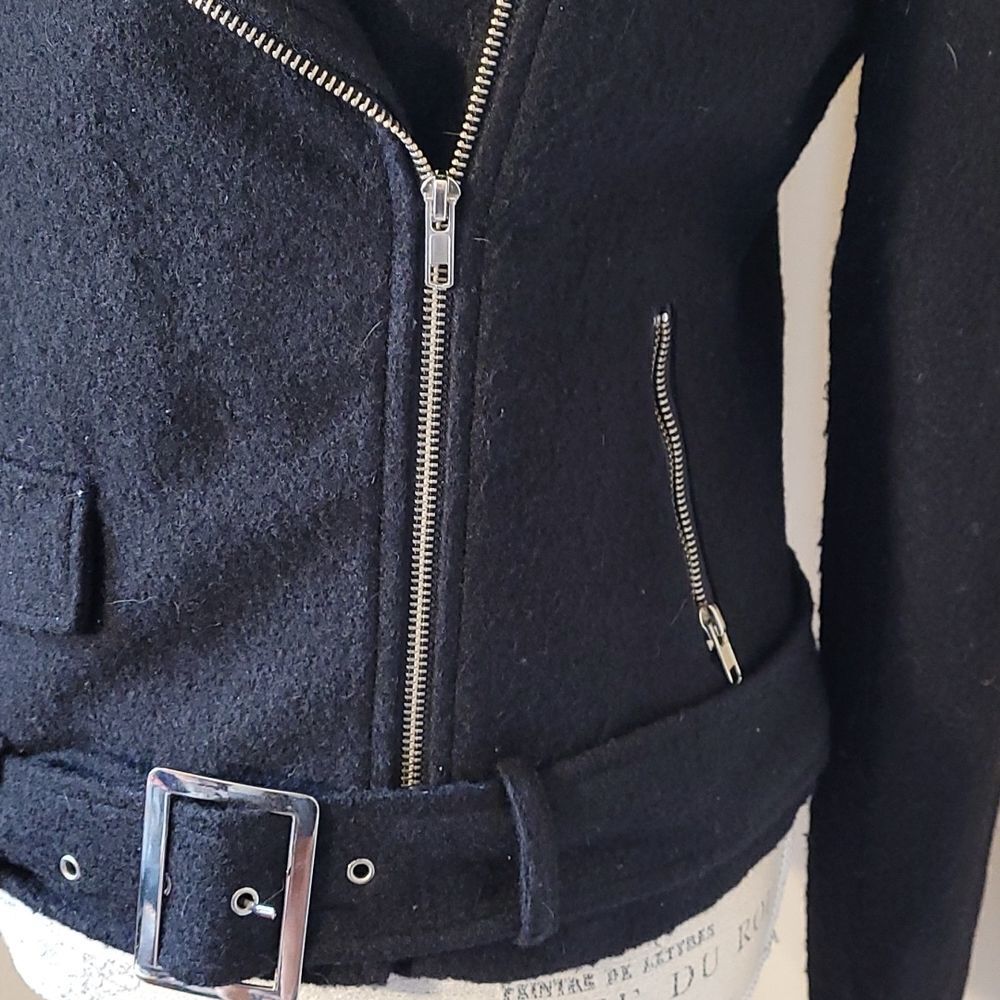 Black Mixed Wool Moto Jacket - Picture 5 of 15